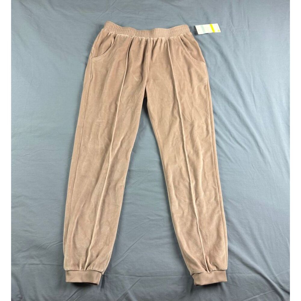 NWT Zella Nordstrom Women's Fleece Velour Joggers Size XL Beige Pull On Comfort